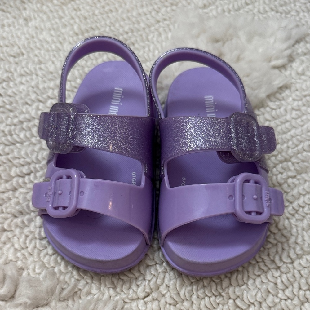 Mini Melissa Girls' Purple Glitter Double-Buckle Sandals